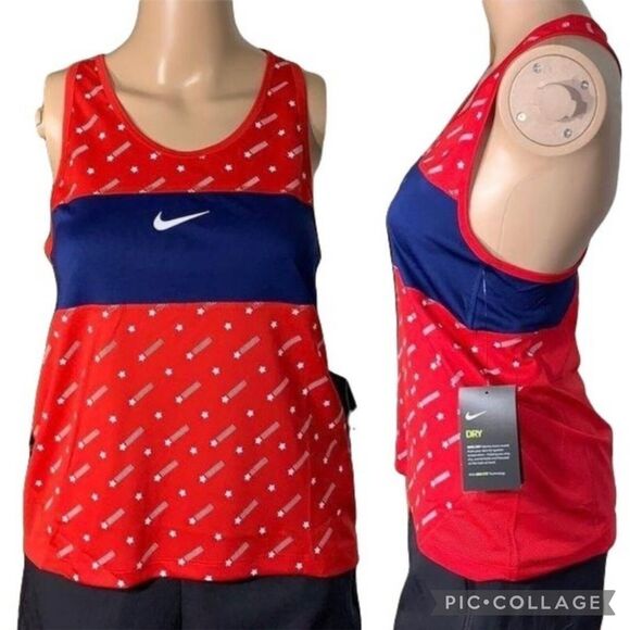 Nike Womens Tank Top USA Patriotic Running Workout Athletic Red White Blue XS - Picture 1 of 10